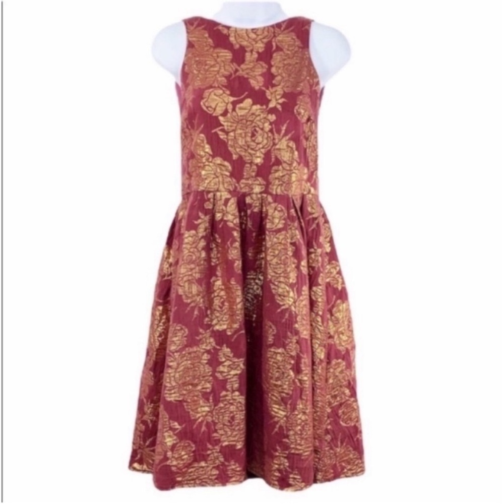 ABBEY GLASS gold brocade sleeveless dress S